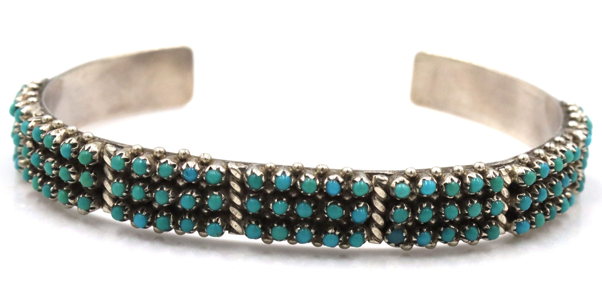 925 Sterling Silver Pete & Vivian Halo Zuni Sleeping Beaty Turquoise Snake Eye Cuff