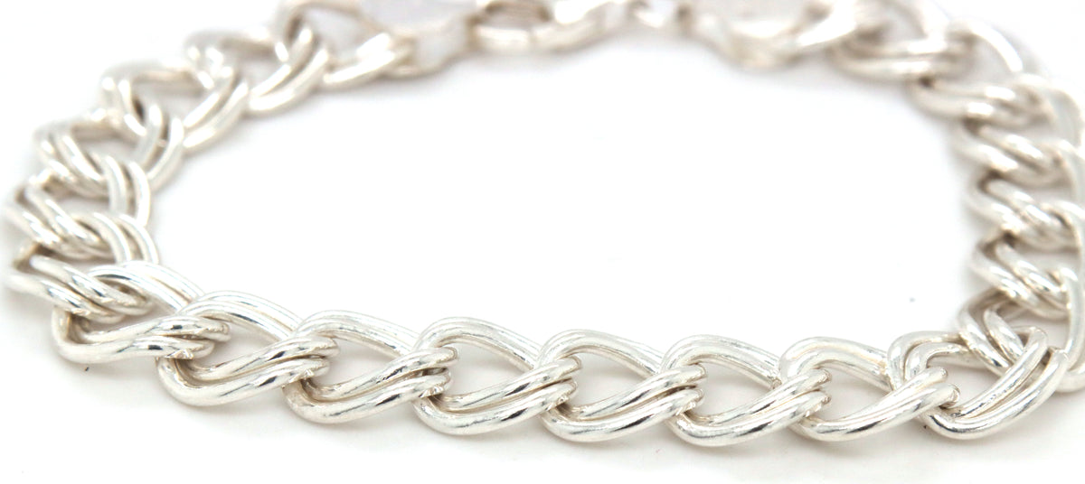 Italian 925 sterling silver double link charm bracelet