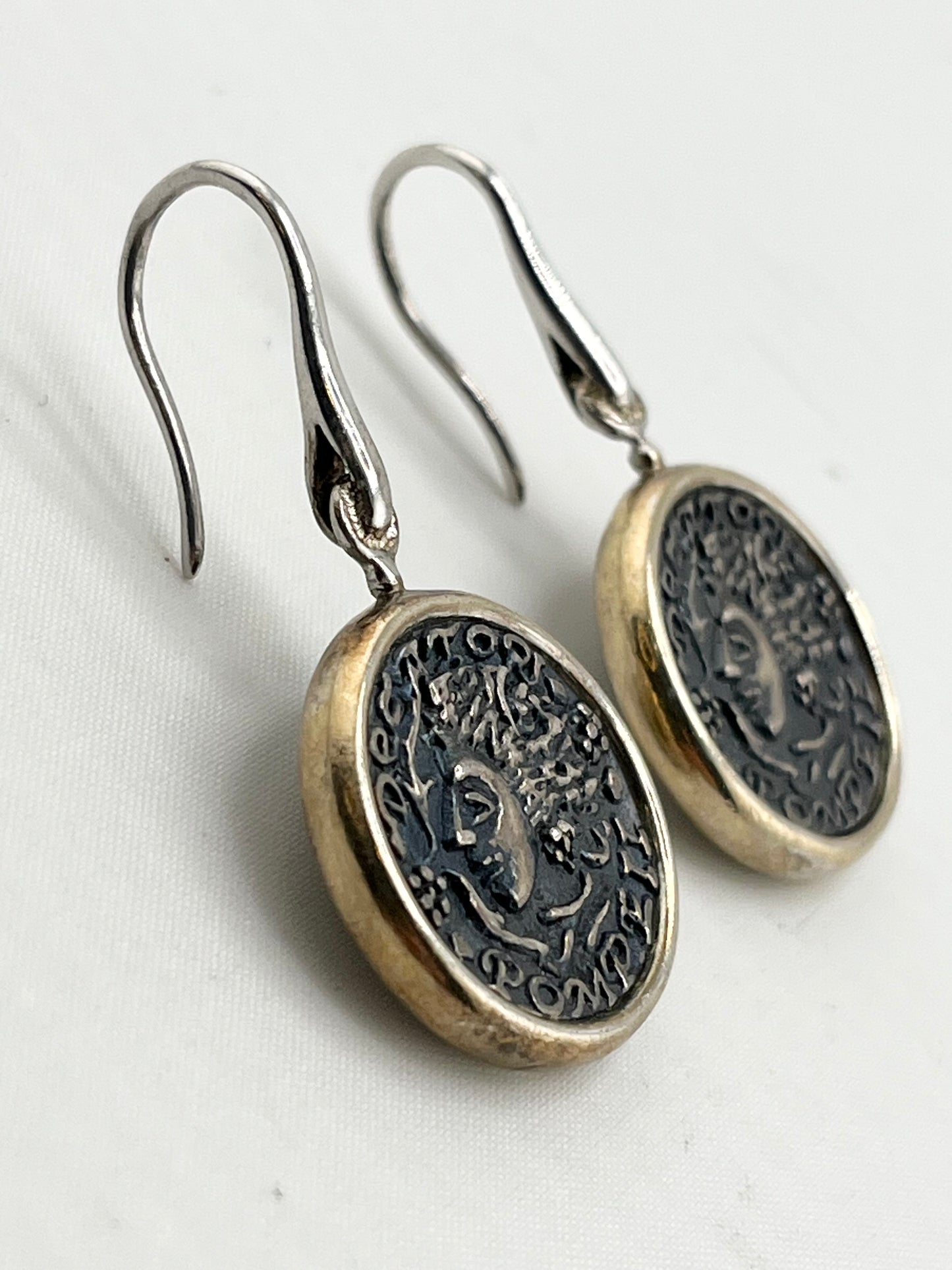 925 Sterling Silver Ancient Coin Drop Earrings