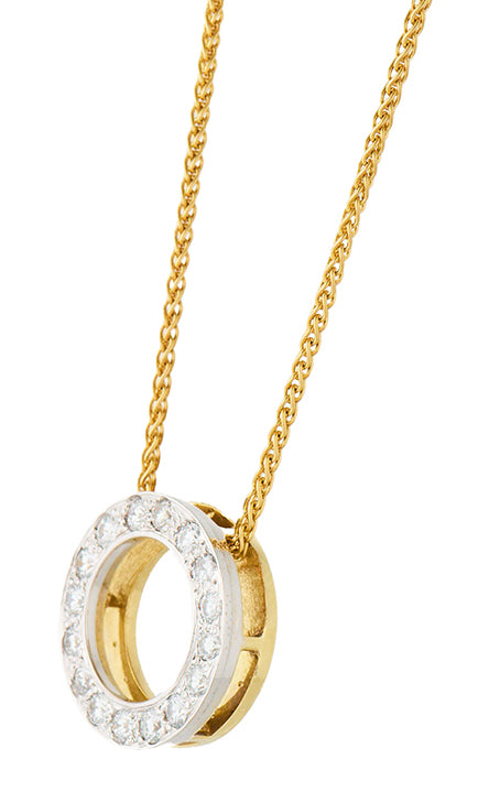 1.00ctw Diamond Open Circle Two Tone Pendant Necklace in 18K