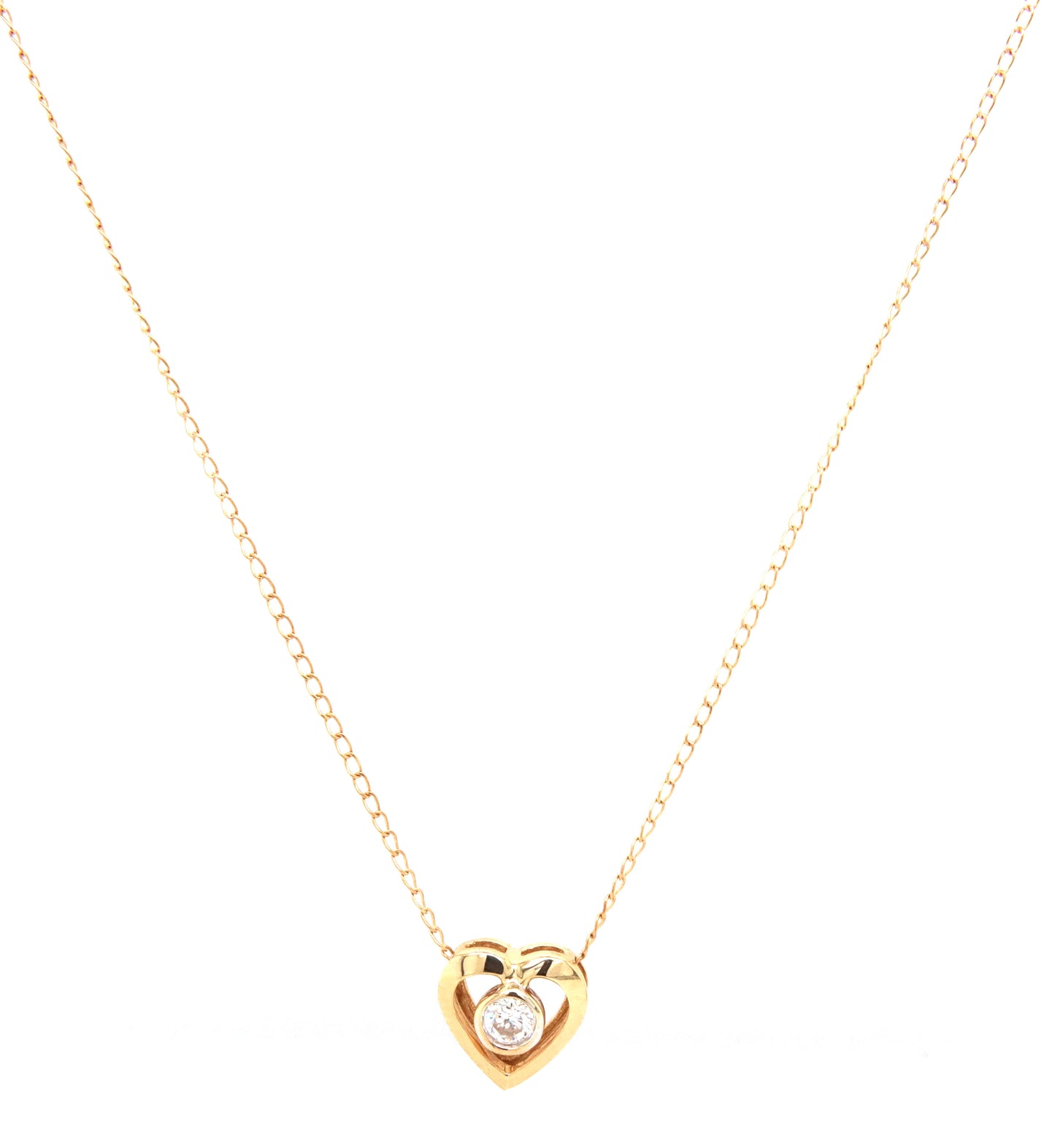 14kt Yellow gold 0.12ct bezel set diamond heart pendant on chain