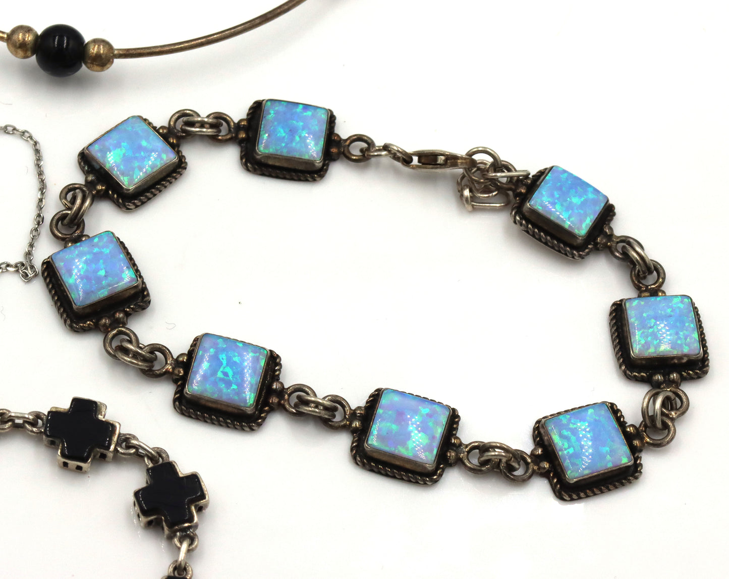 Group lot of 5 Vintage 925 sterling silver gemstone bracelets