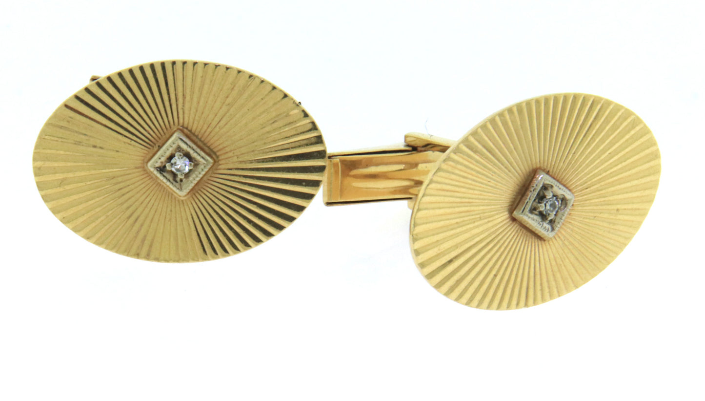 Elegant 14KT Yellow Gold Cufflinks with Diamond accents