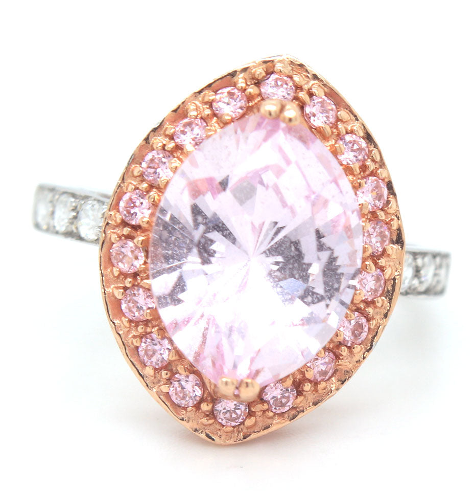 14kt White gold marquise pink topaz with tourmaline and CZ accents ring