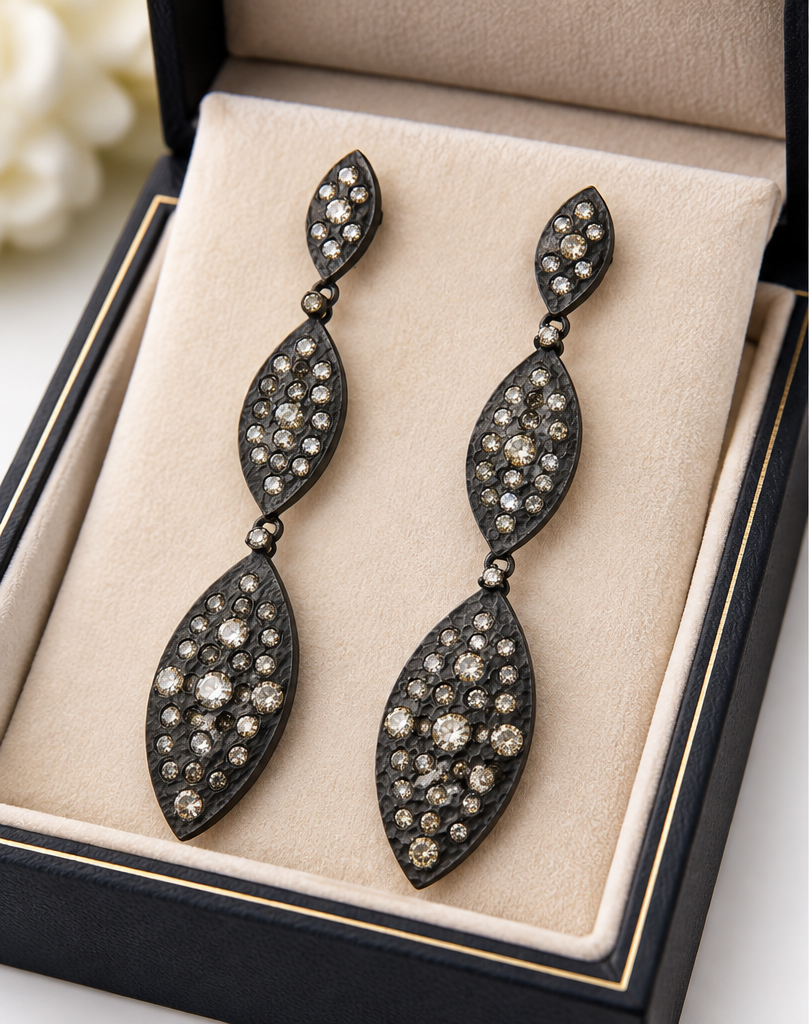 Gorgeous Oxidized Sterling Silver Earrings with Diamonds