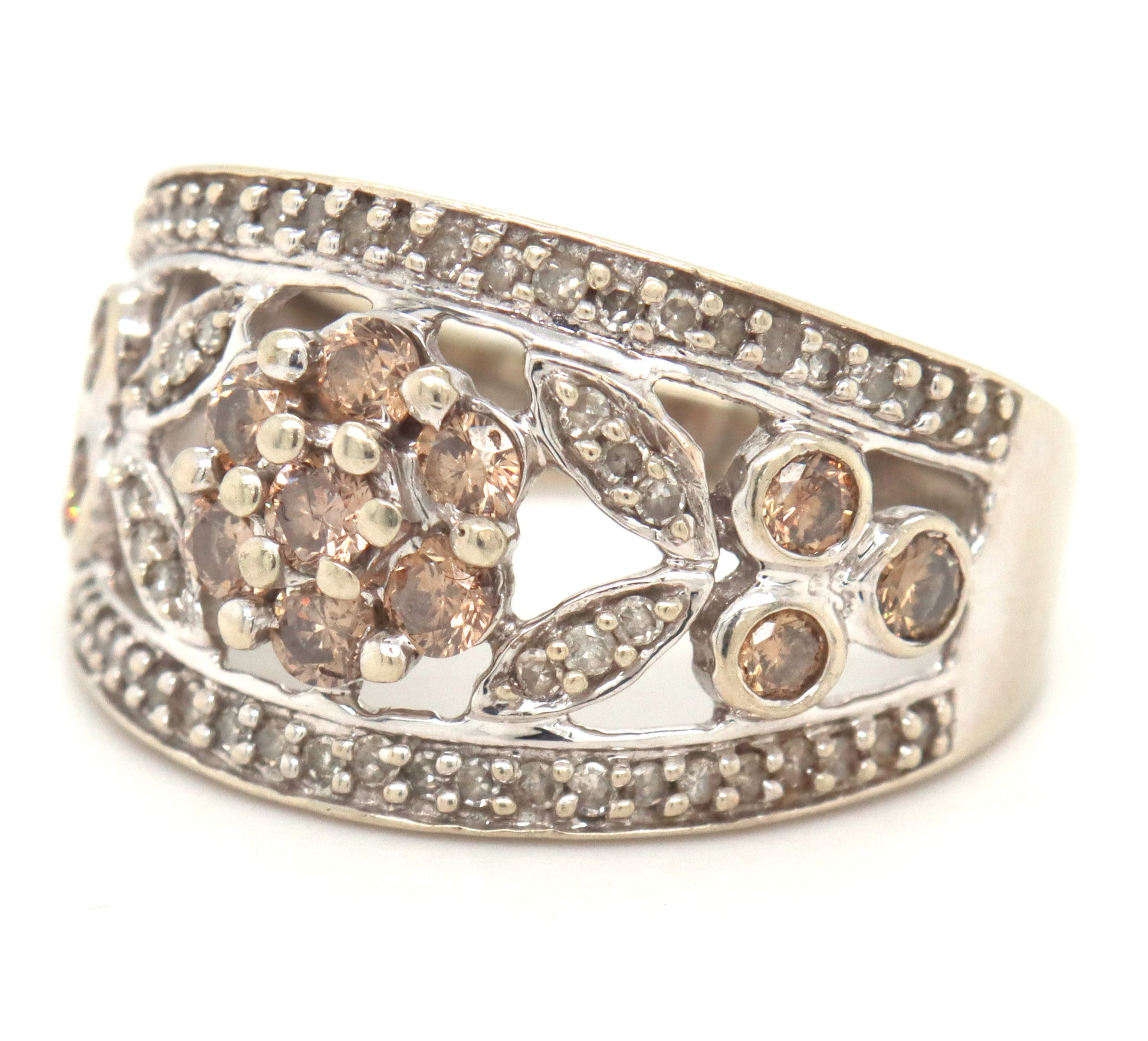 10kt White gold champagne and white diamond band