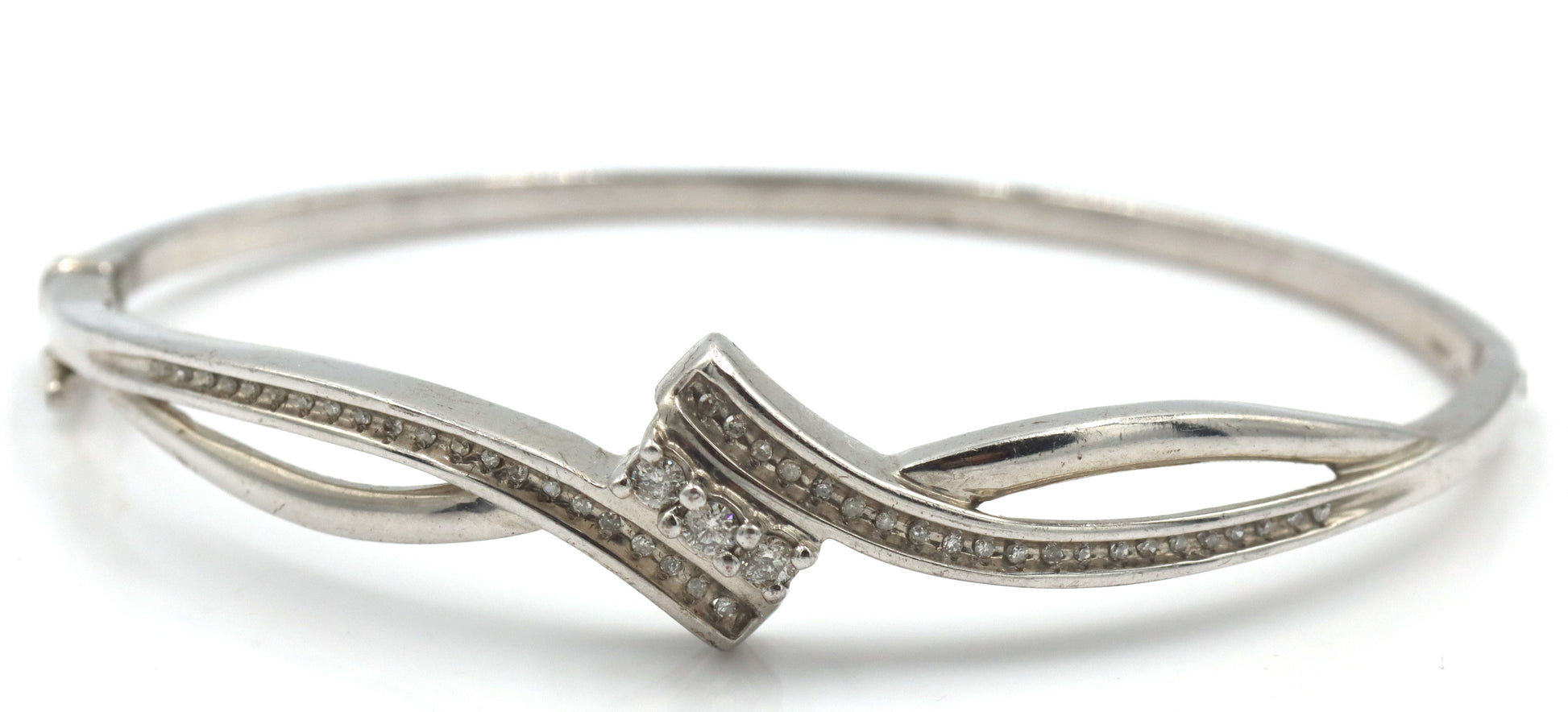 925 Sterling silver diamond bypass bangle bracelet