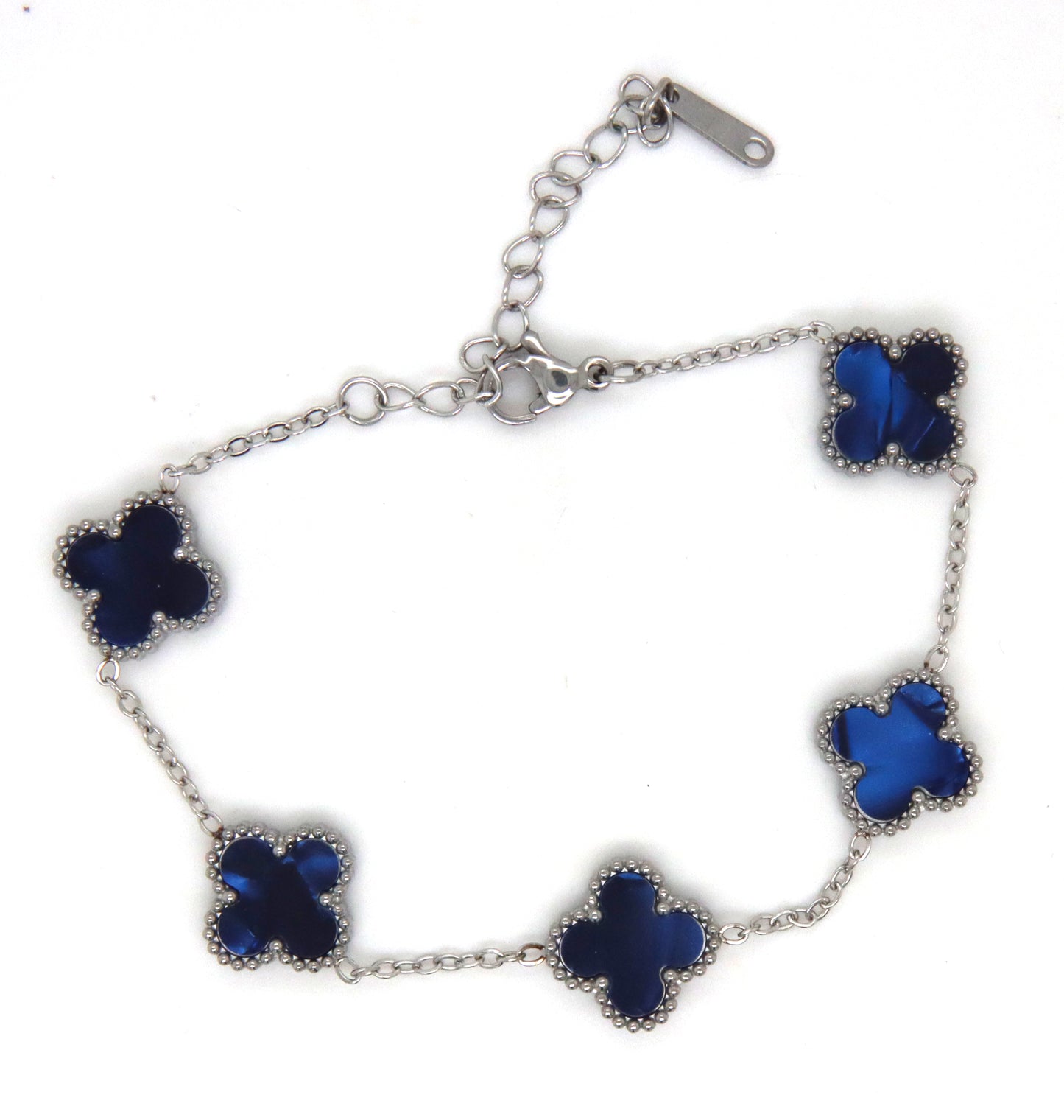Stainless steel blue glass 5 clover bracelet