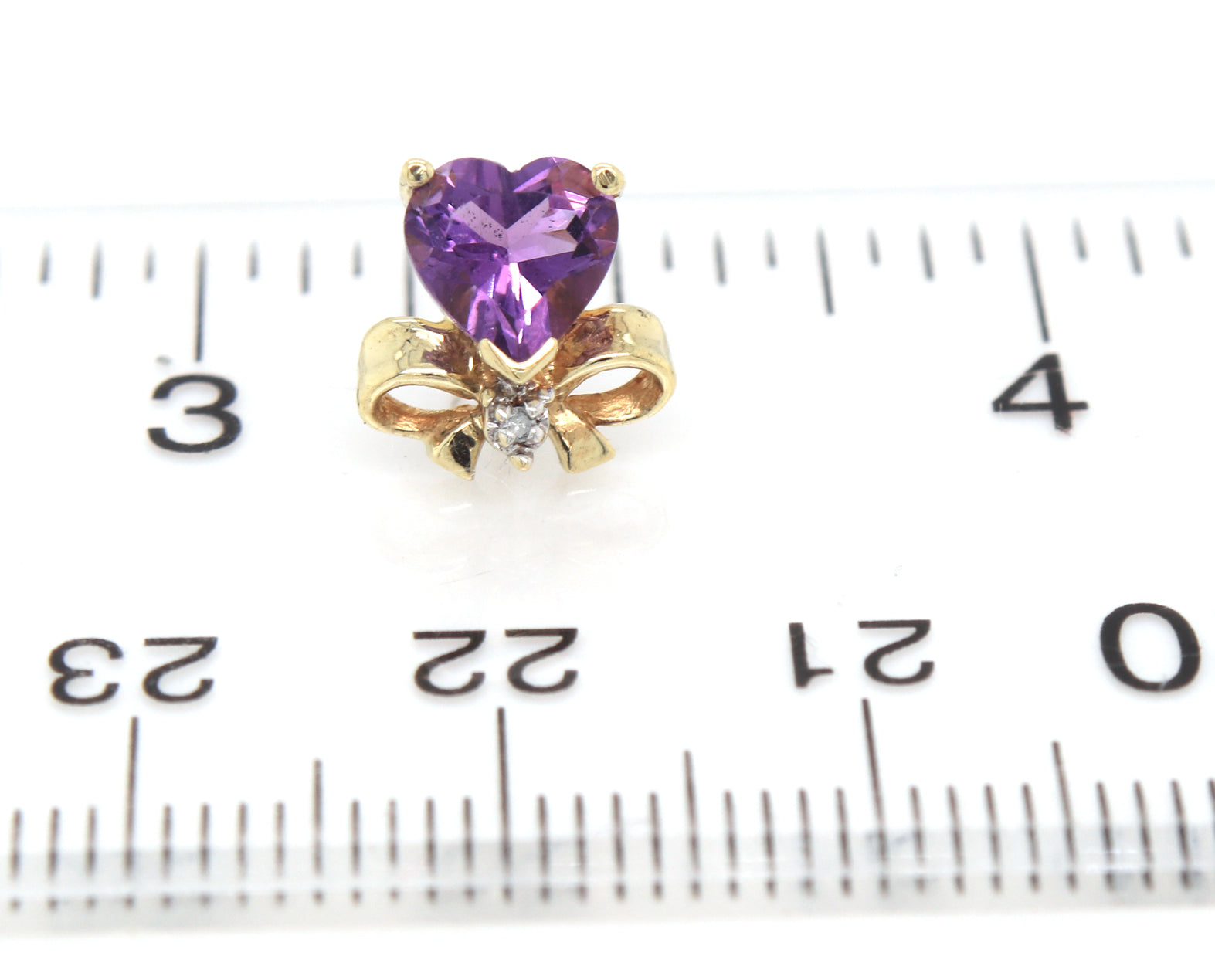 10kt Yellow gold heart amethyst and diamond bow stud earrings