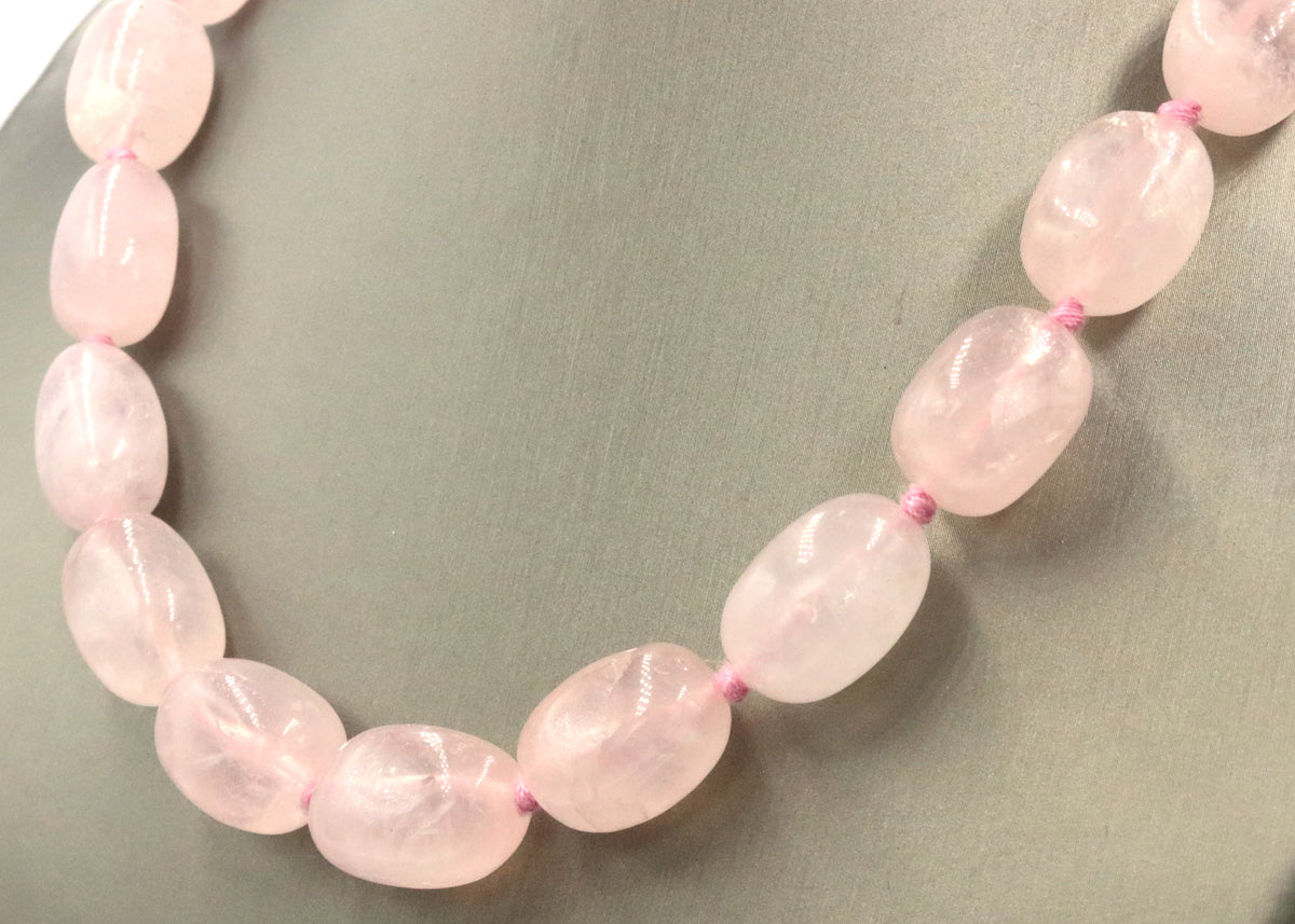 925 GSJ Sterling Silver Natural Rose Quartz Nugget Necklace