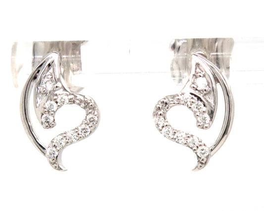 14kt White gold diamond open heart stud earrings