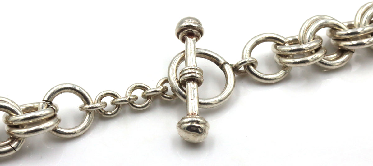 Vintage 925 sterling silver double circle link necklace