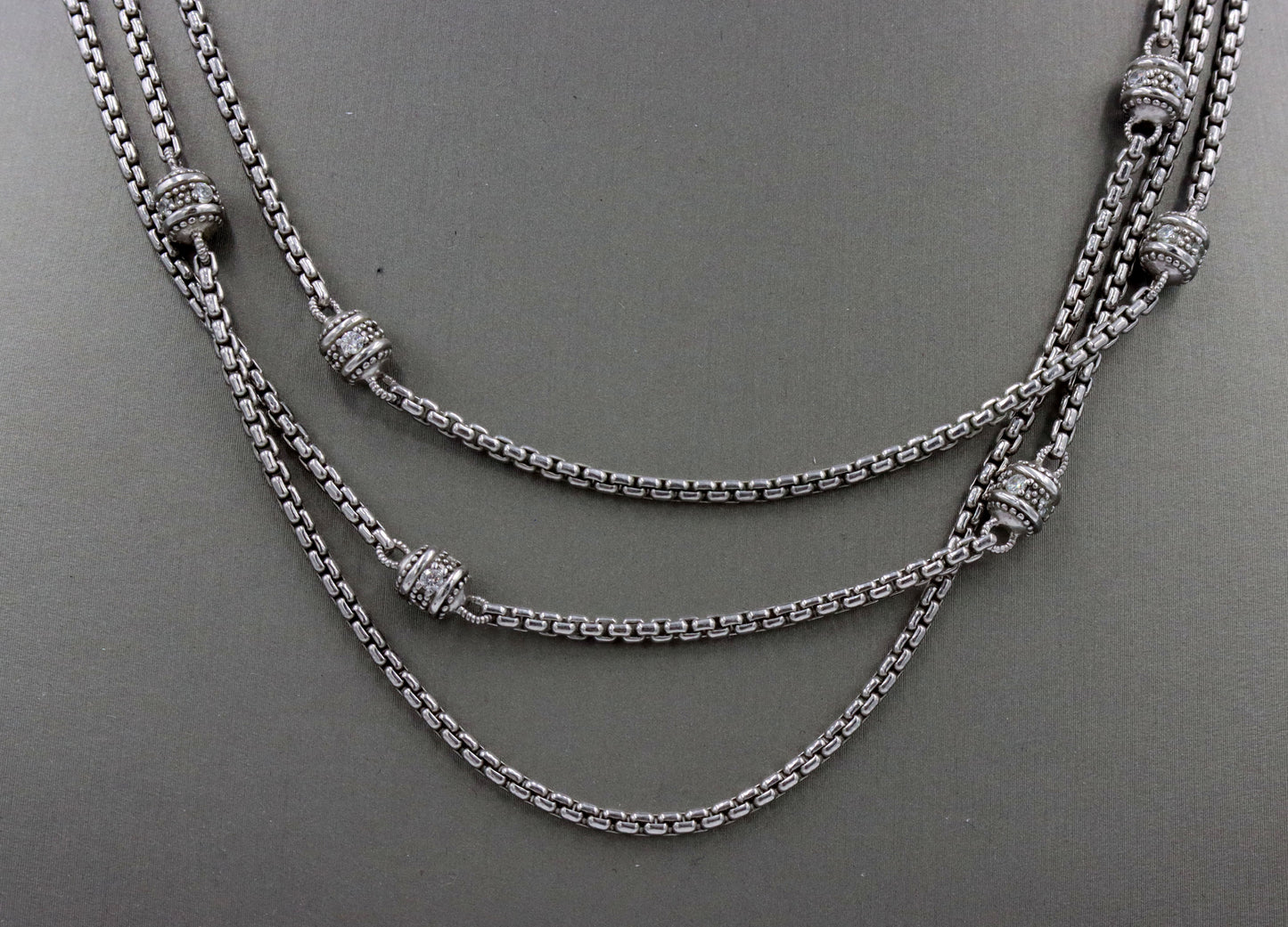 Judith Ripka crystal 3 row strand necklace