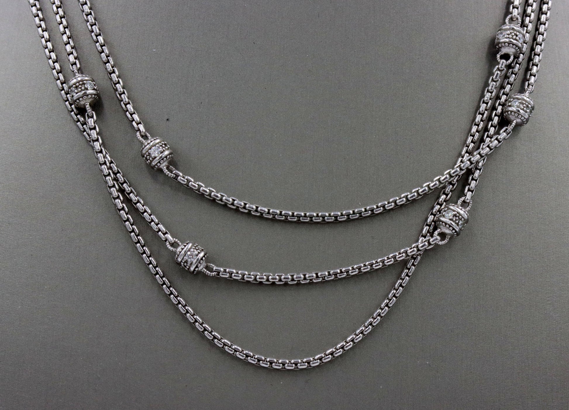 Judith Ripka crystal 3 row strand necklace