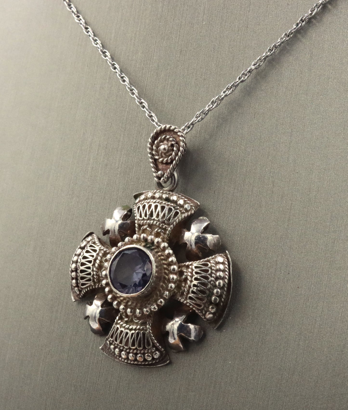 925 Sterling silver signed Jerusalem Jordan pendant on chain