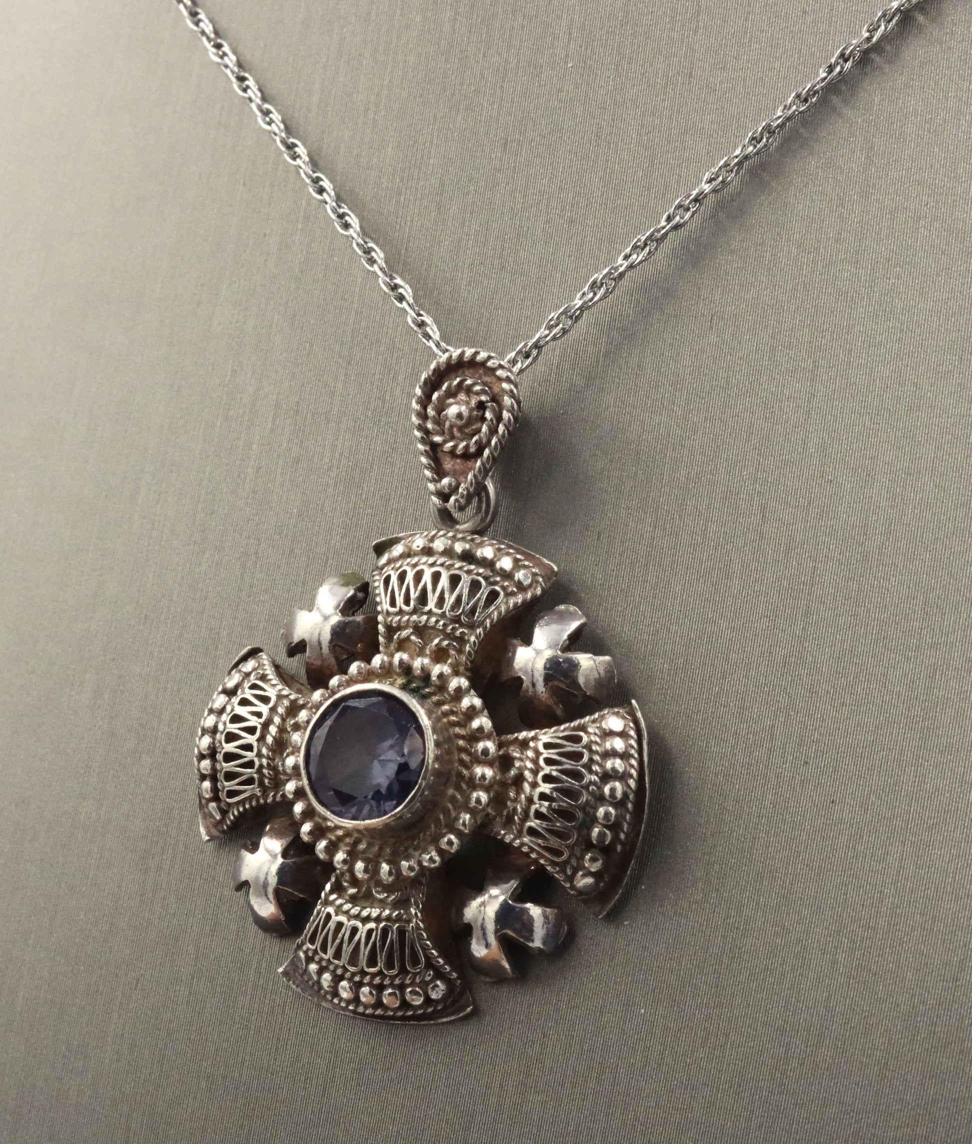 925 Sterling silver signed Jerusalem Jordan pendant on chain