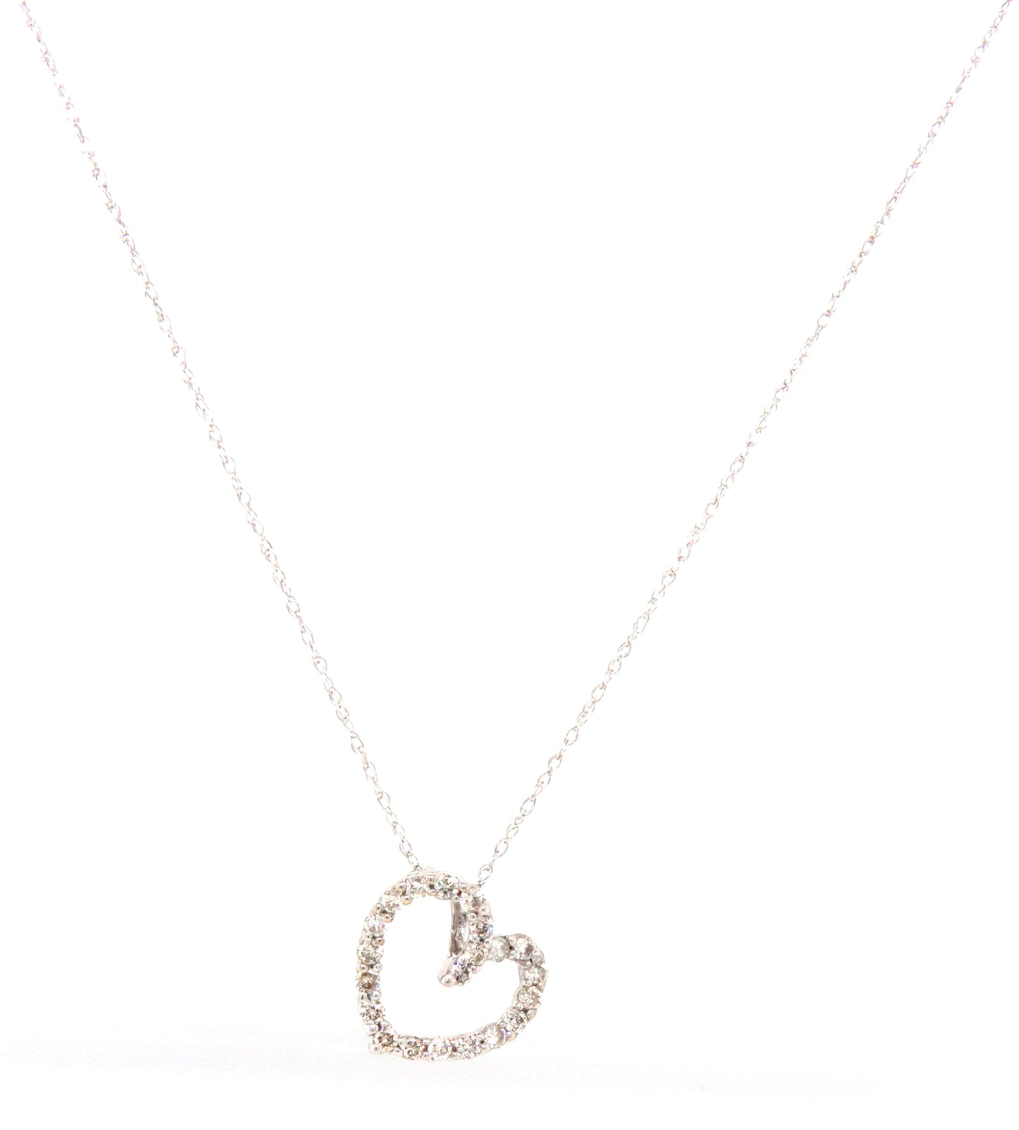 14kt White gold 0.20ctw open heart diamond pendant on chain