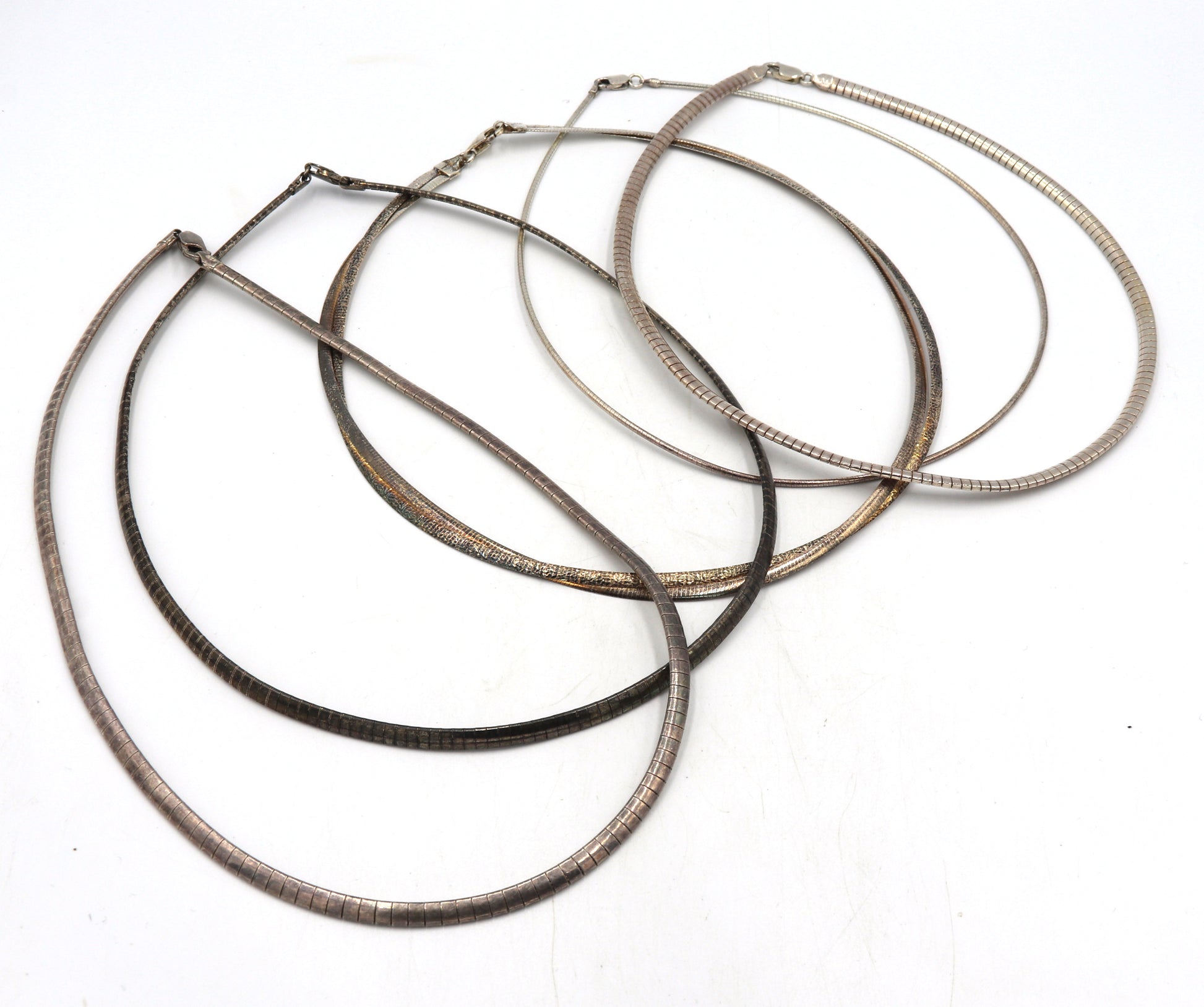 Group lot of 5 Vintage 925 sterling silver omega necklaces
