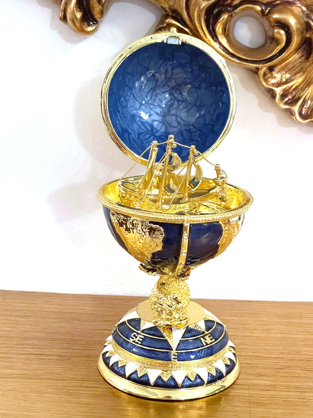 Handcrafted Sapphire & Gold Egg Trinket Box – Symbol of Good Luck and Prosperity