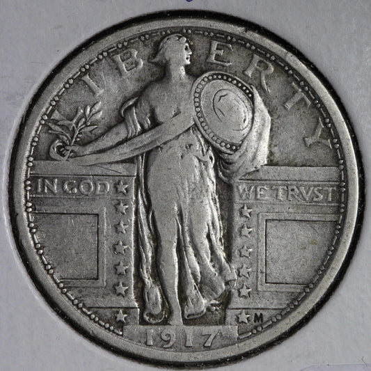 1917 Standing Liberty Quarter Type 1 Silver Quarter Better Early Issue Fine (F12) Details