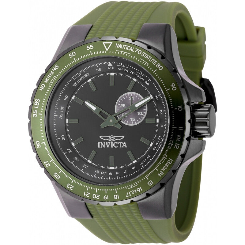 Invicta Aviator Mens Quartz Black Dial Green Silicone Strap Watch