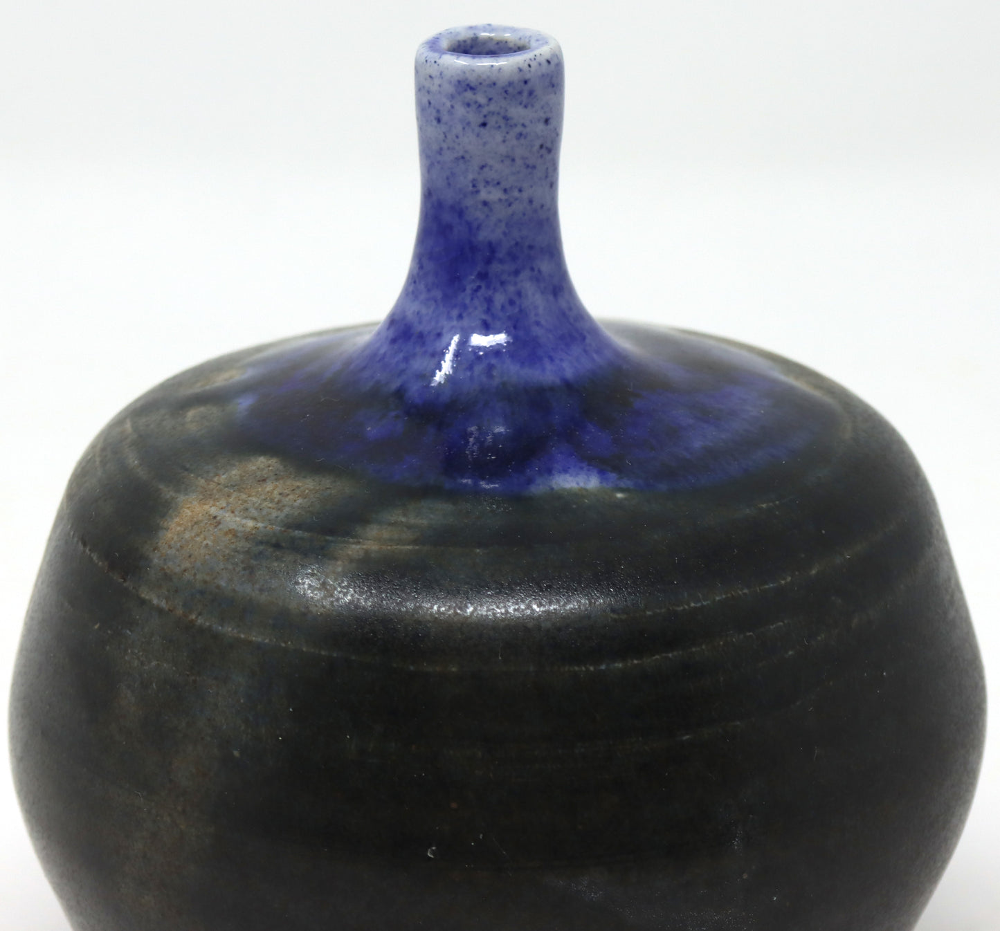 Art Pottery small weed vase blue black