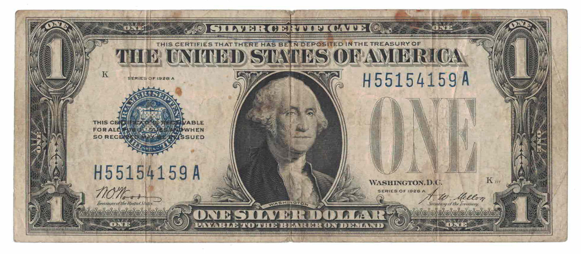 1928-A $1 Silver Certificate Blue Seal US Currency Note Bill