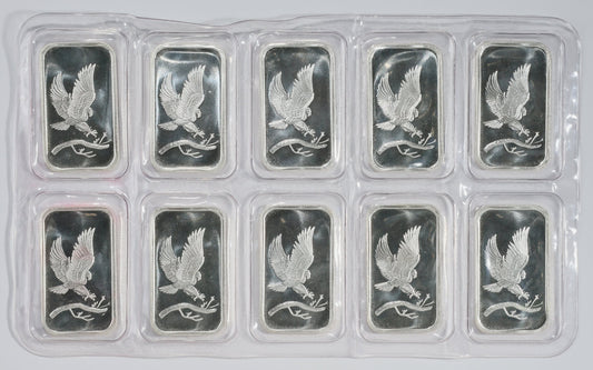 ND Silver 1 oz Private Mint Ingot Bars (10-Piece Strip) 9.99 oz ASW