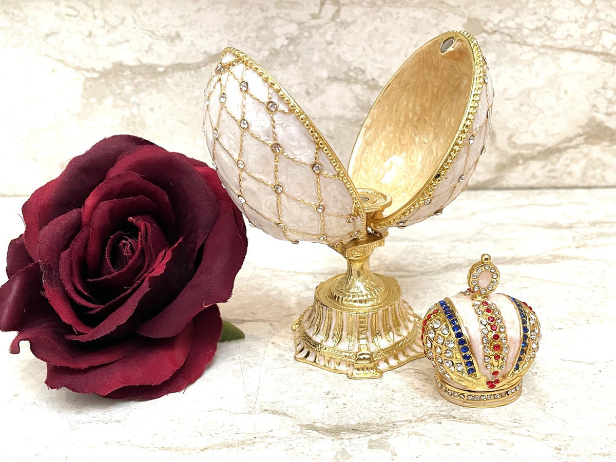Beige Fabergé-Style Imperial Trinket Egg