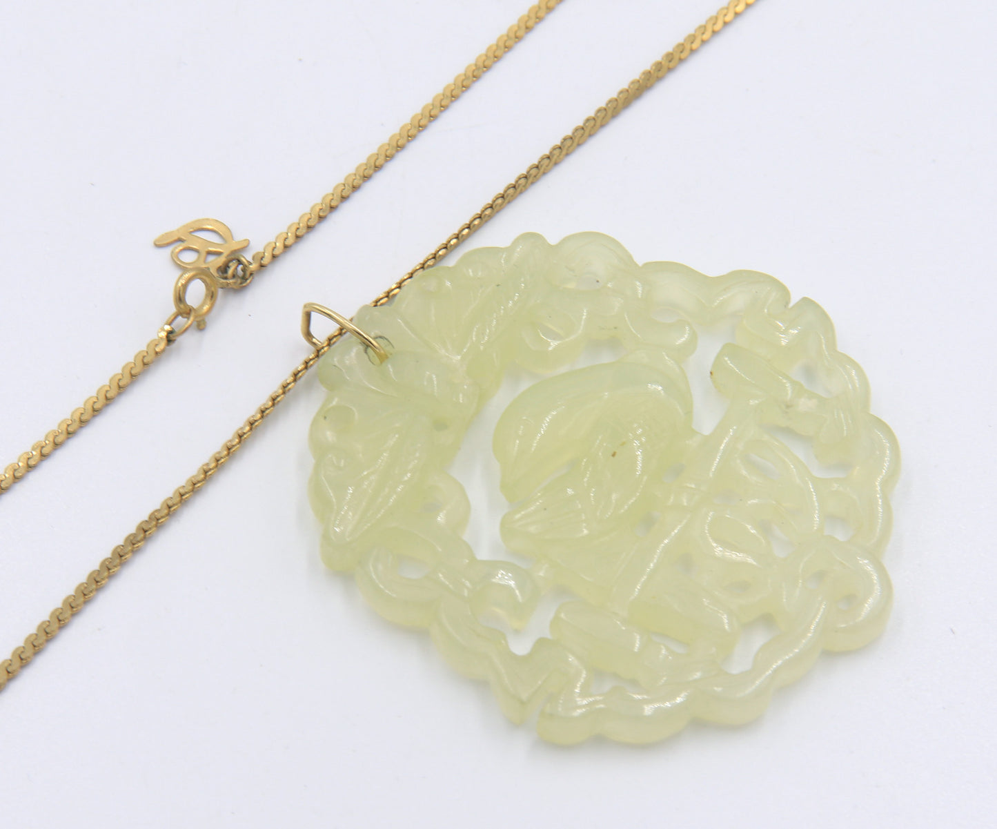 Green Jade Pendant on Gold Plated Chain