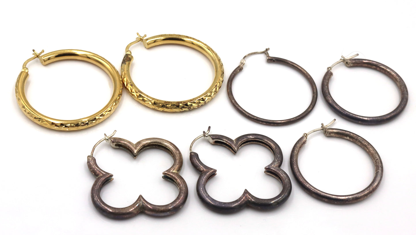 3 Pairs of 925 sterling silver hoop earrings