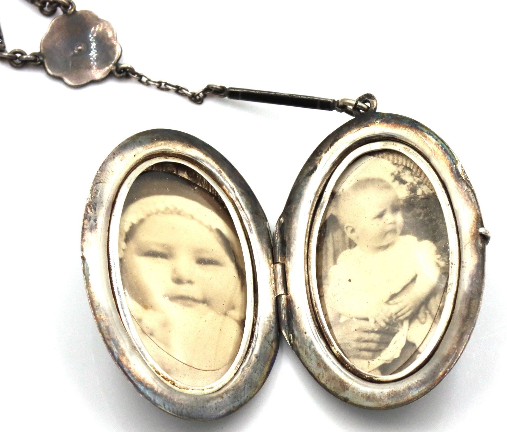 Vintage 925 sterling silver black onyx photo locket pendant lariat necklace