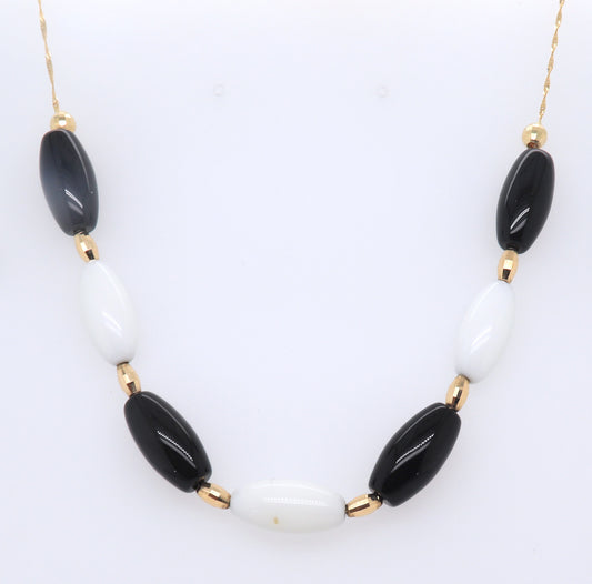 Italian 14KT yellow Gold Black and White Bead Necklace