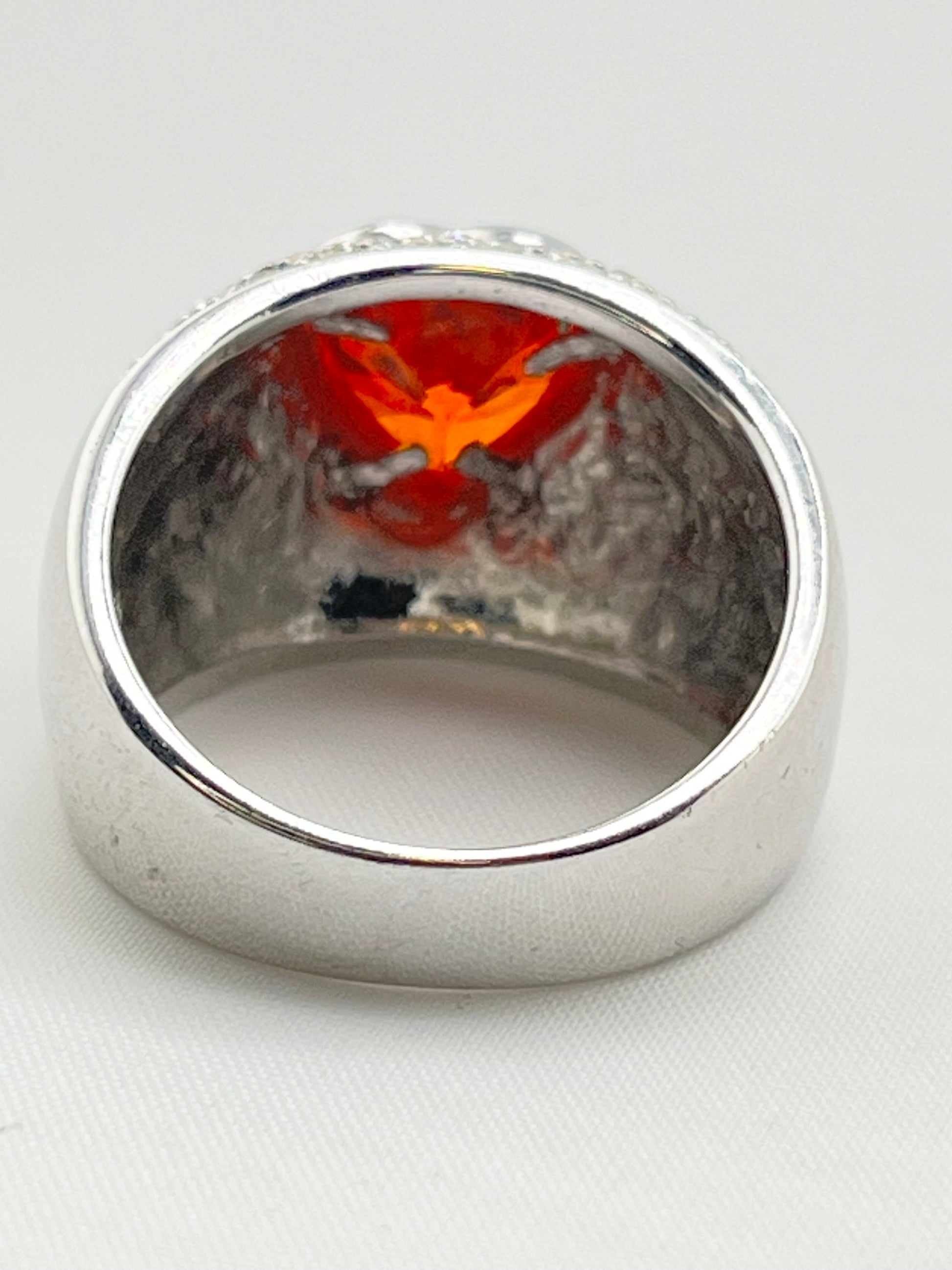 925 Sterling Silver Heart Shape Mandarin Garnet Surrounding With Full CZ Ring.