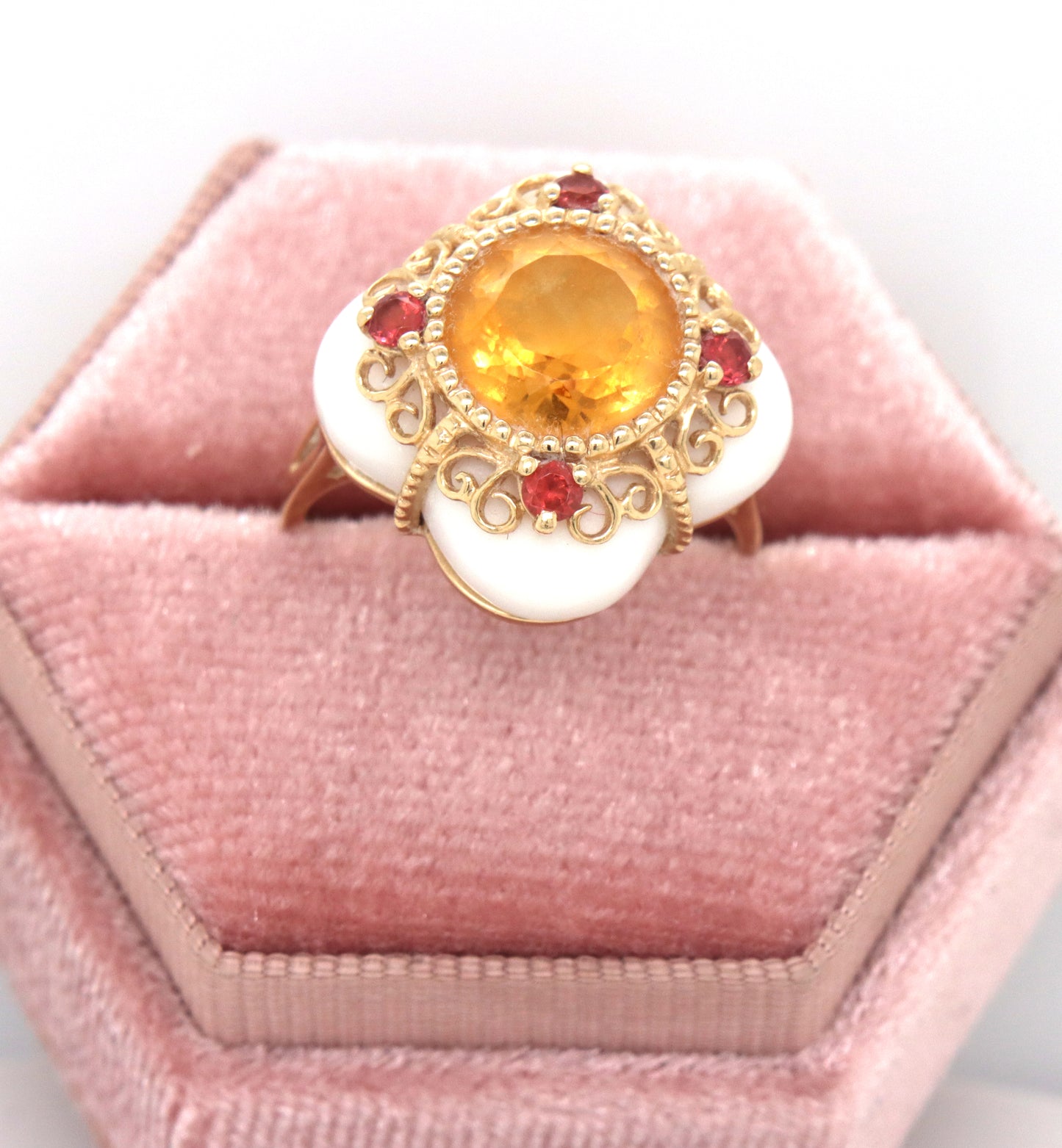 14kt Yellow gold Citrine and white agate cocktail ring