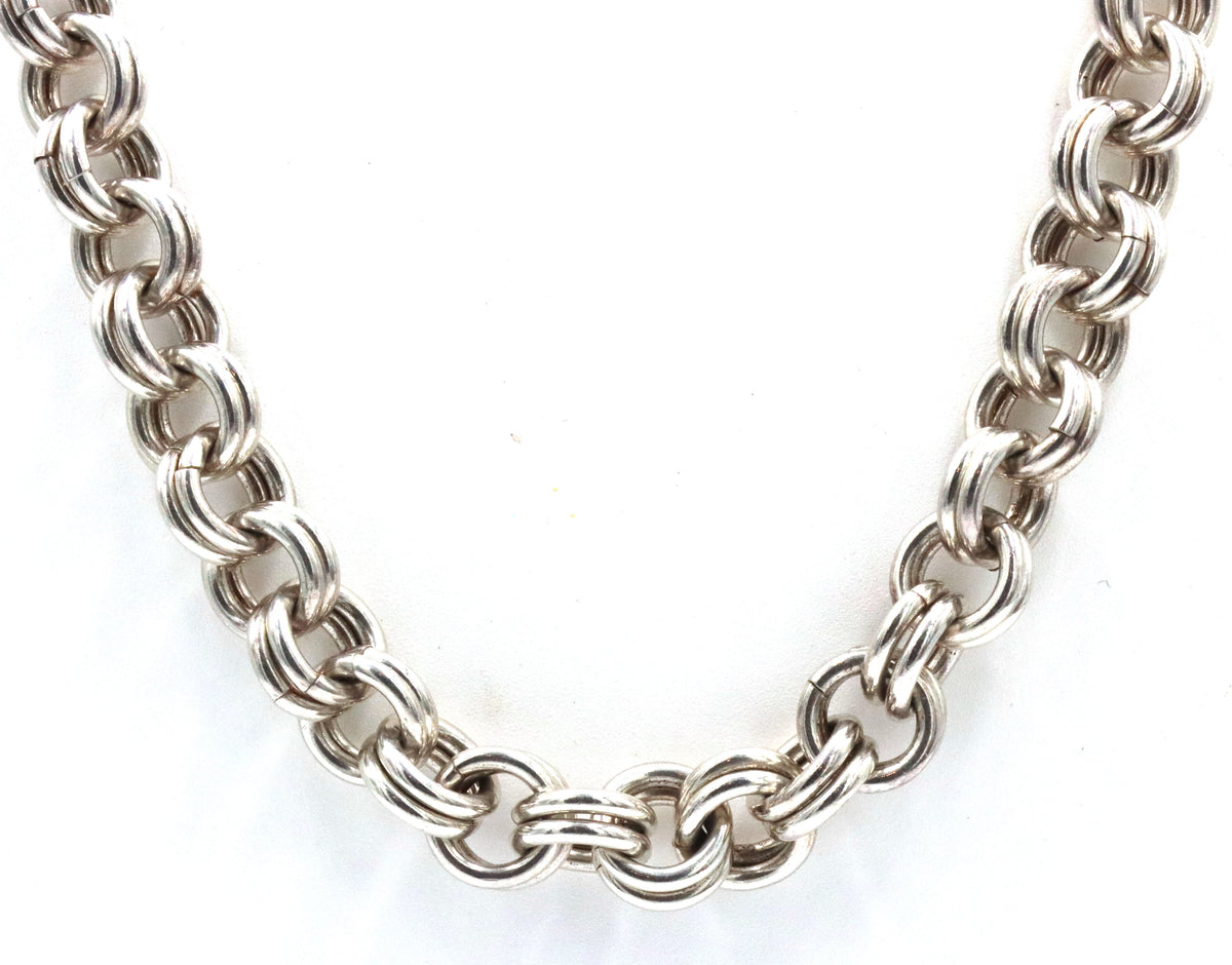 Vintage 925 sterling silver double circle link necklace
