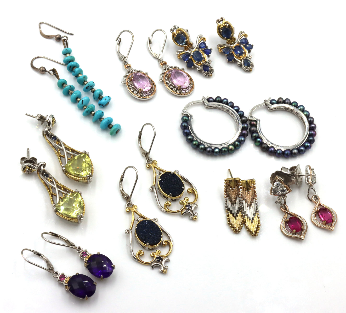 925 Sterling Silver Gemstone Earrings Lot