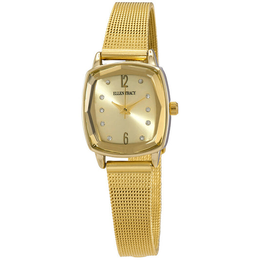 Ellen Tracy Womens Gold Tone Stainless Steel Mesh Bracelet Gold Dial Quartz Dress Watch
