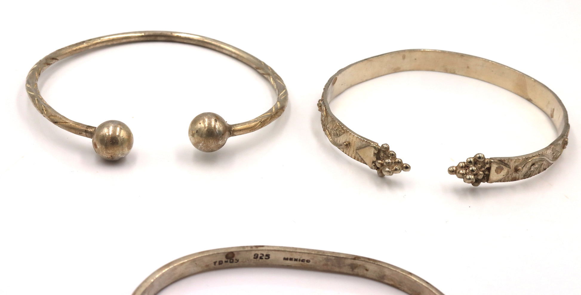 Group lot of 3 cuff bangles in 925 sterling silver