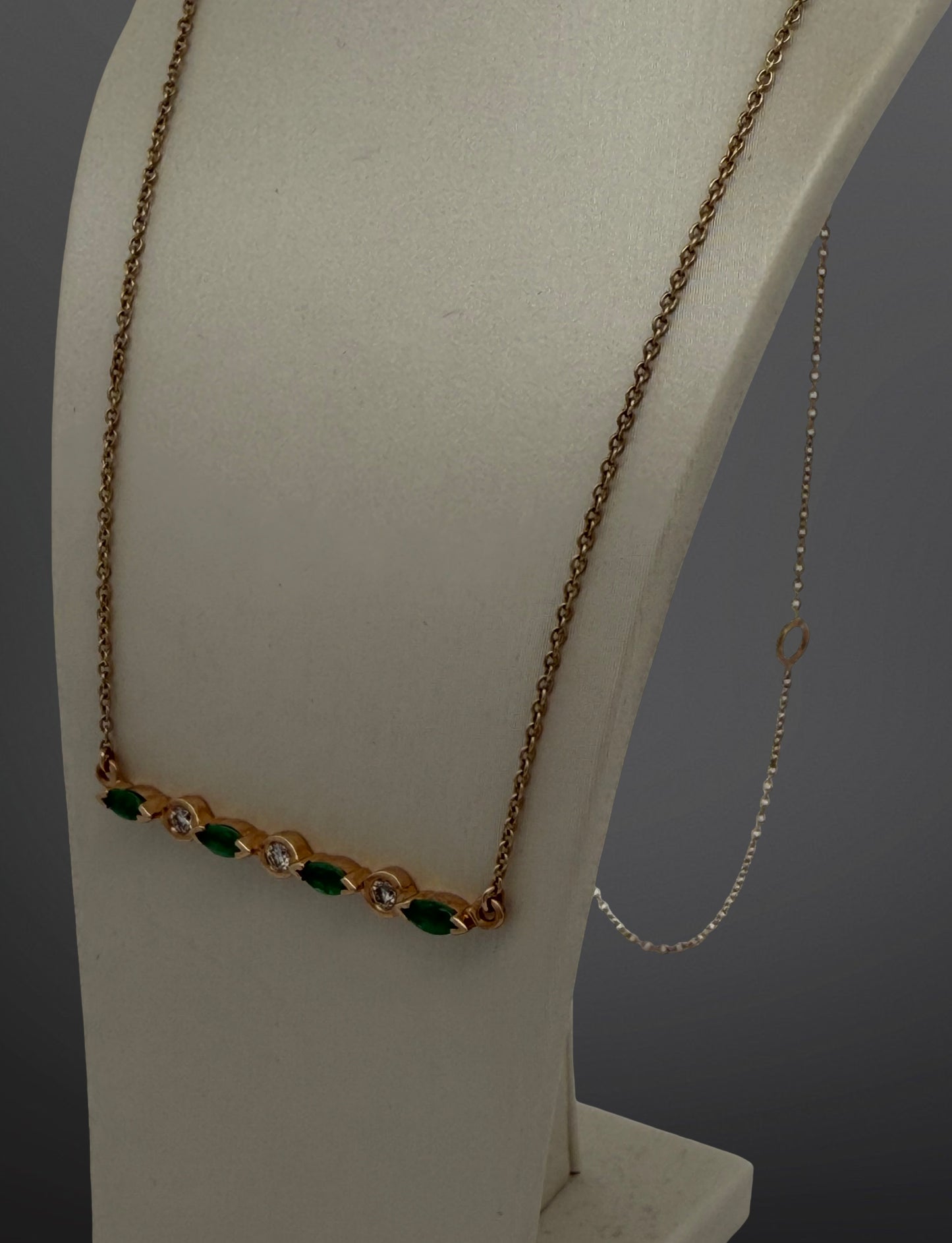 Lali Jewels 0.30ctw marquise emerald and 0.30ctw diamond bar pendant on chain