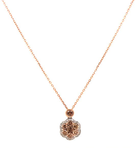 14KT Rose Gold Natural Chocolate Zircon Flower Pendant With Chain
