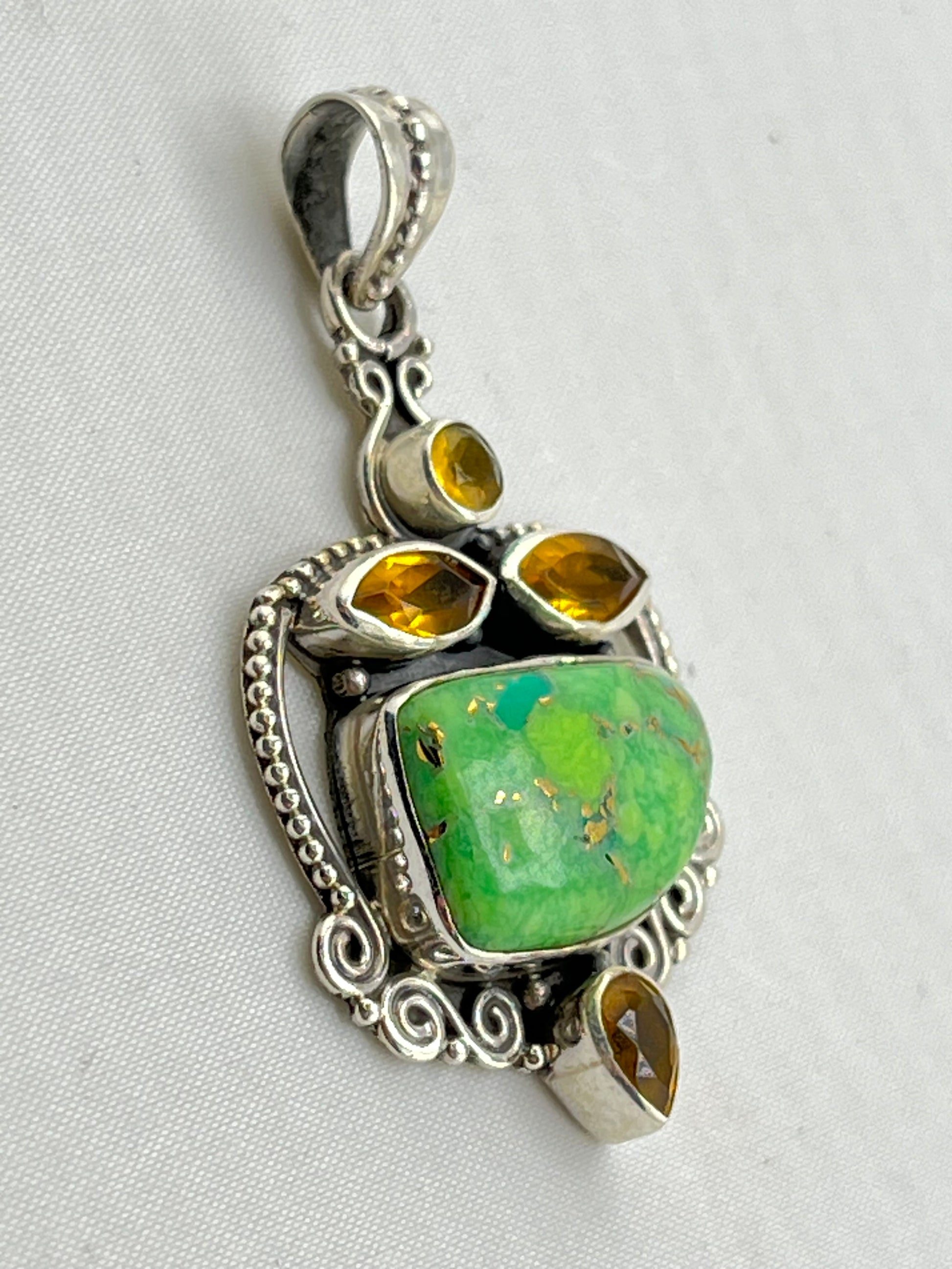 925 Sterling Silver Green Turquoise Pendant