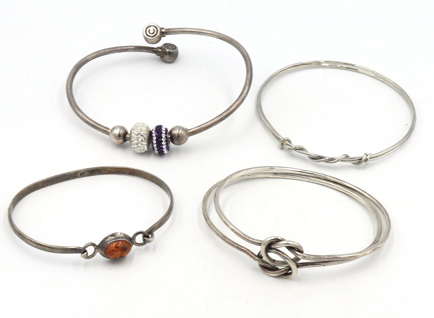 Group lot of 4 Vintage 925 sterling silver bangles
