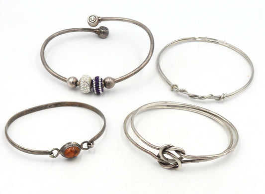 Group lot of 4 Vintage 925 sterling silver bangles