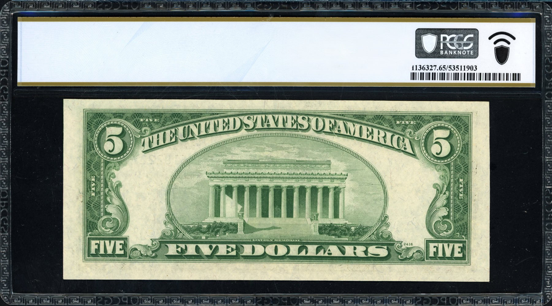 1953A $5 Silver Certificate – Priest / Anderson PCGS Gem Uncirculated 65 PPQ Fr. 1656 (EA Block)