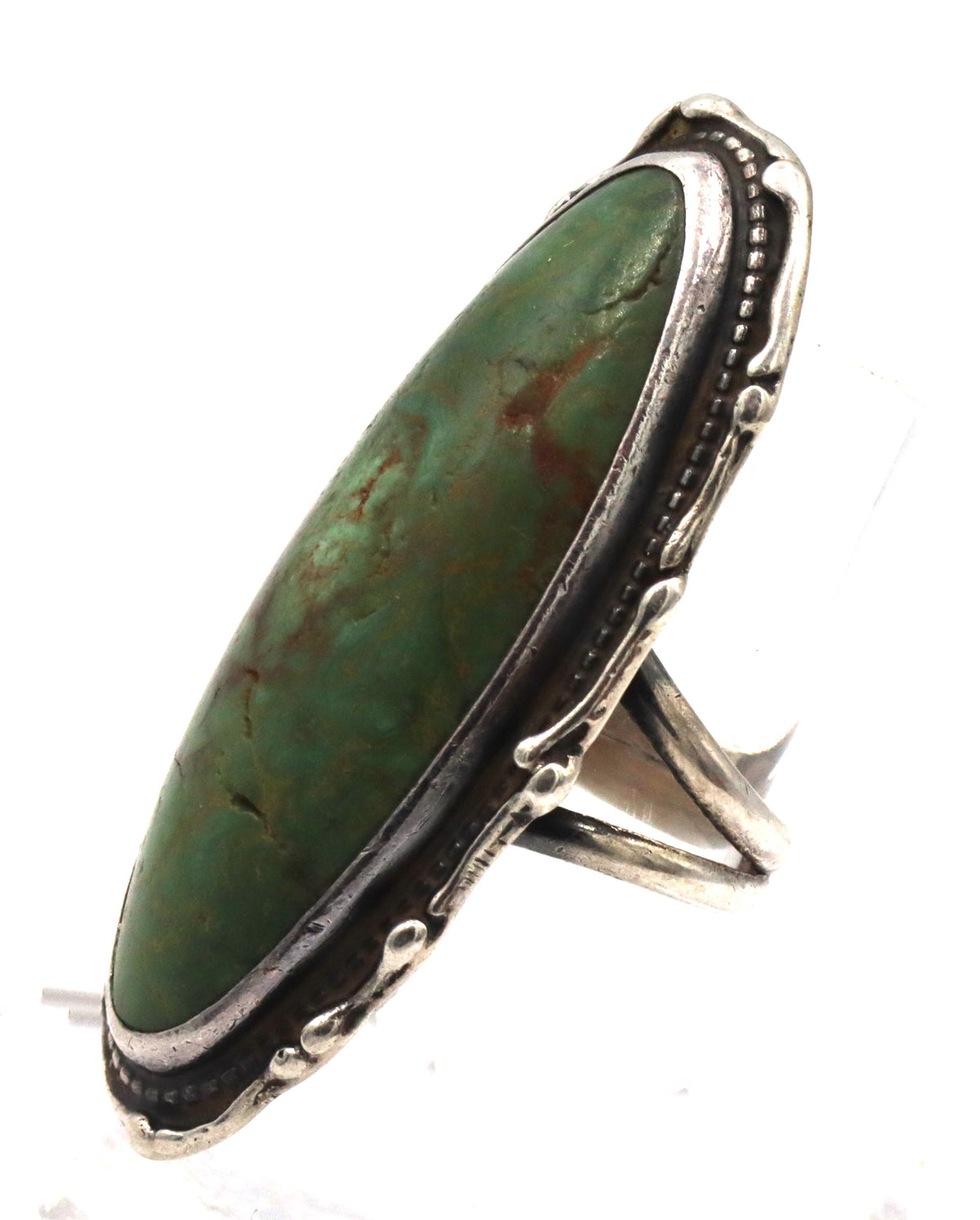 925 Sterling Silver handcrafted Navajo Style Large Oval Green Turquoise Ring