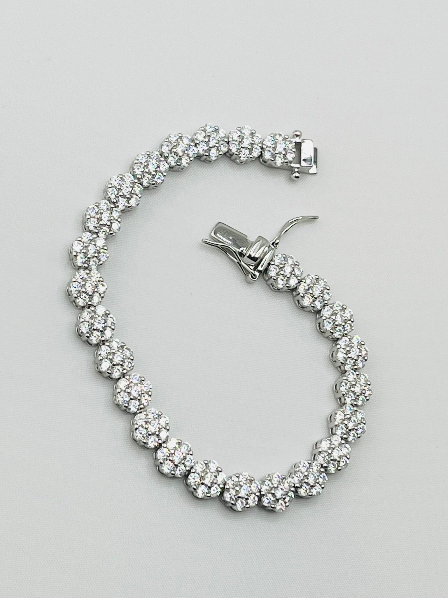 925 Sterling CZ Cluster Eternity Tennis Bracelet