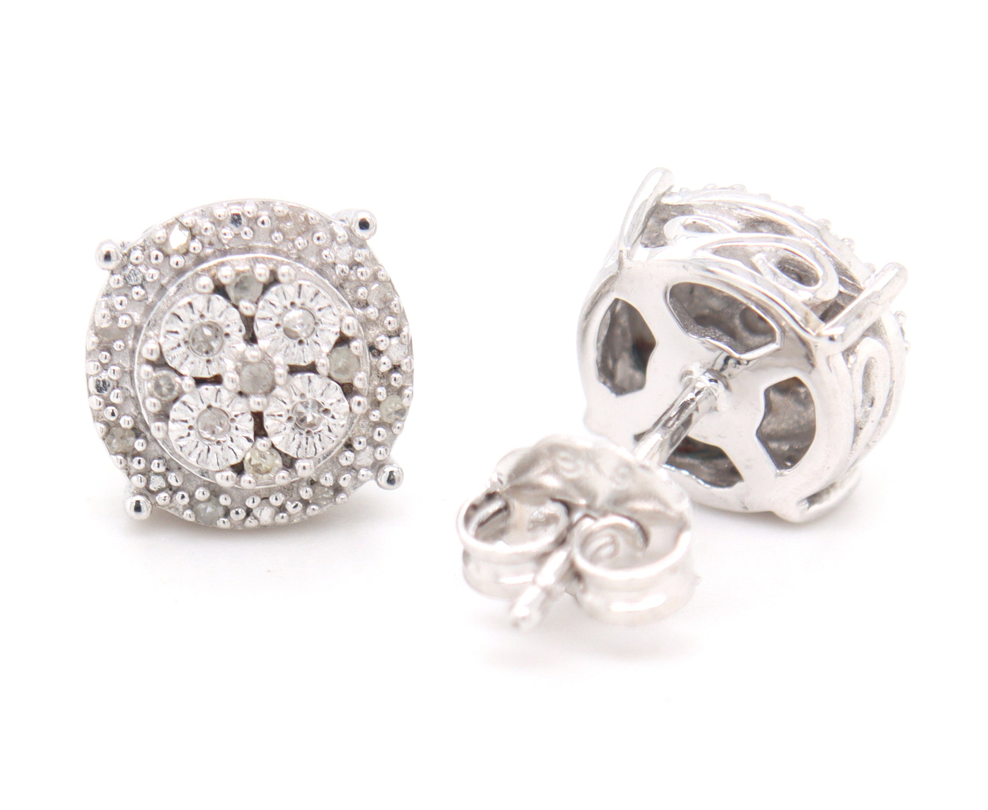 925 Sterling silver 1/10ctw Invisible set diamond stud earrings