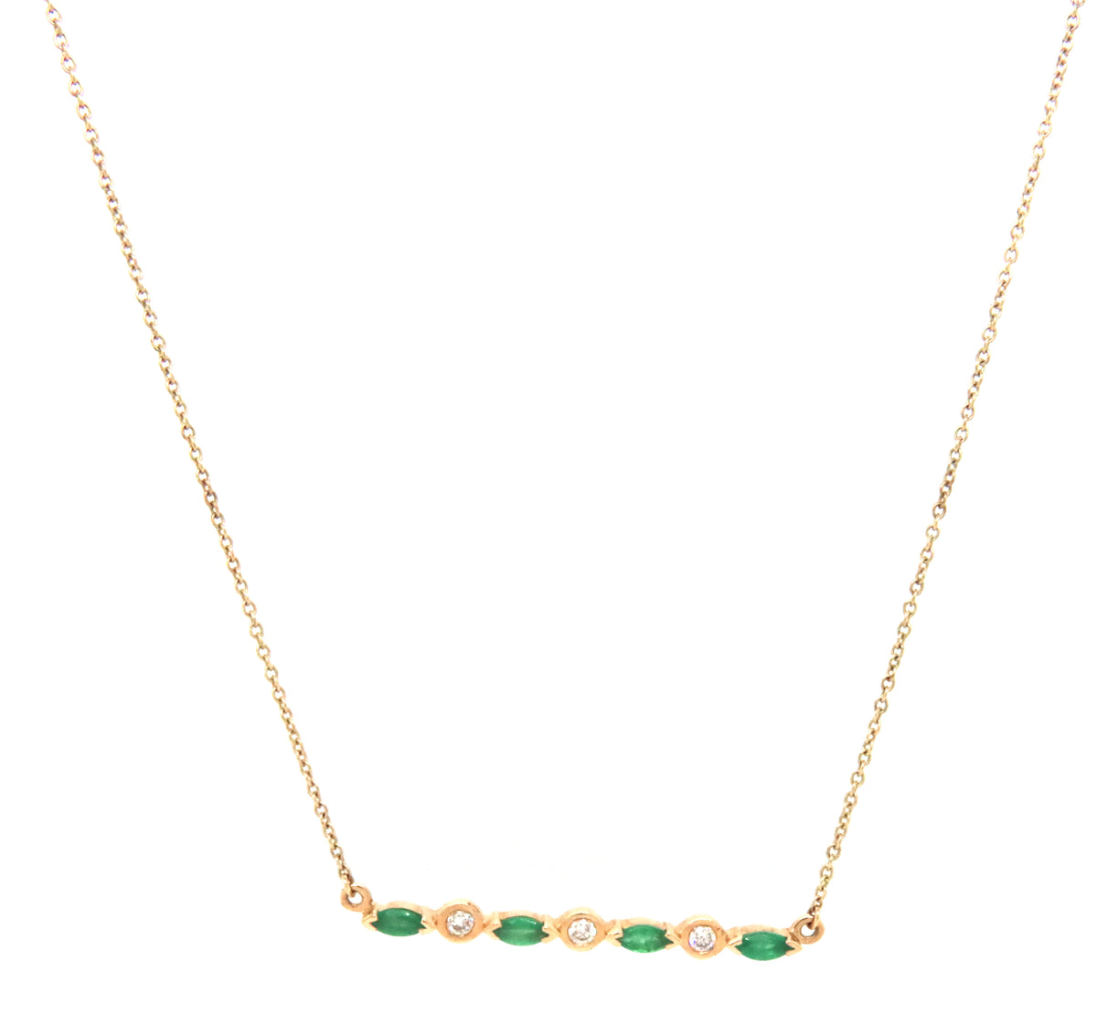 Lali Jewels 0.30ctw marquise emerald and 0.30ctw diamond bar pendant on chain