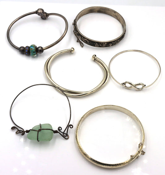 Vintage 925 sterling silver group lot of 6 bangles